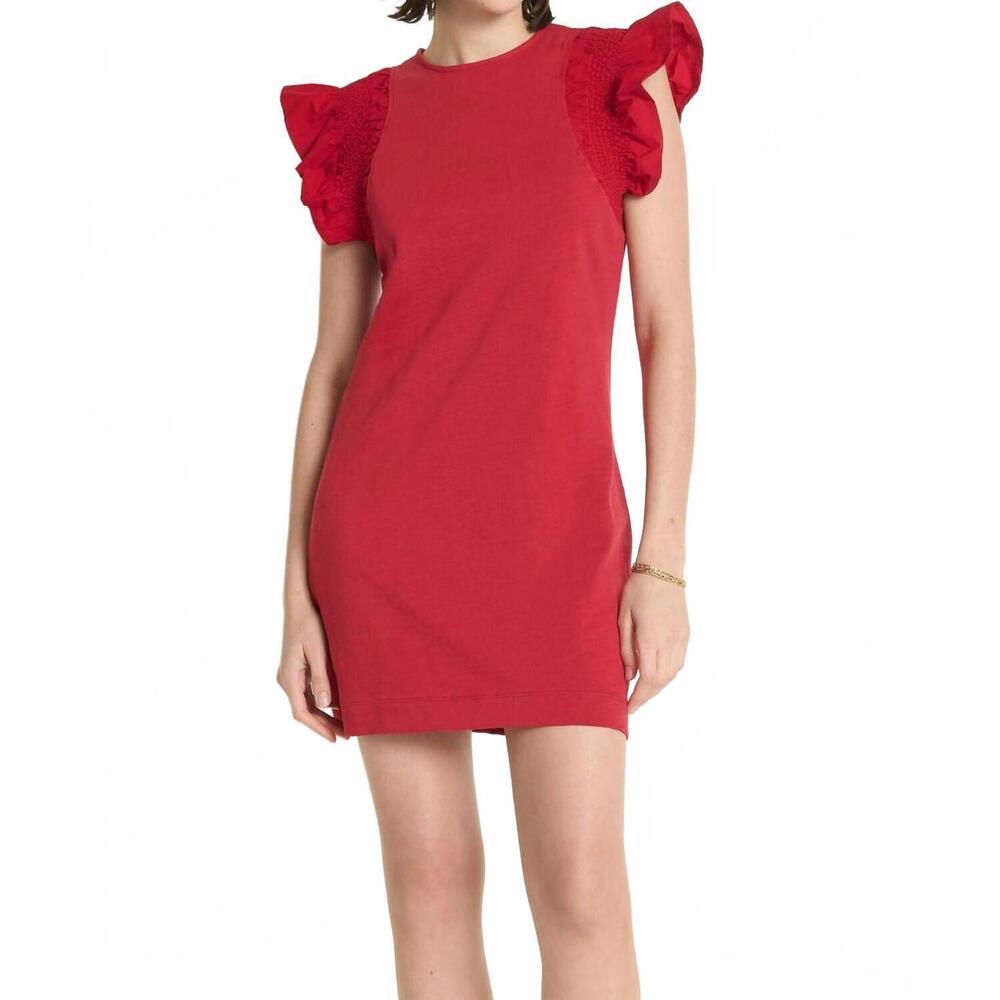 NEW NATION LTD ellis ruffle sleeve dress in rio red